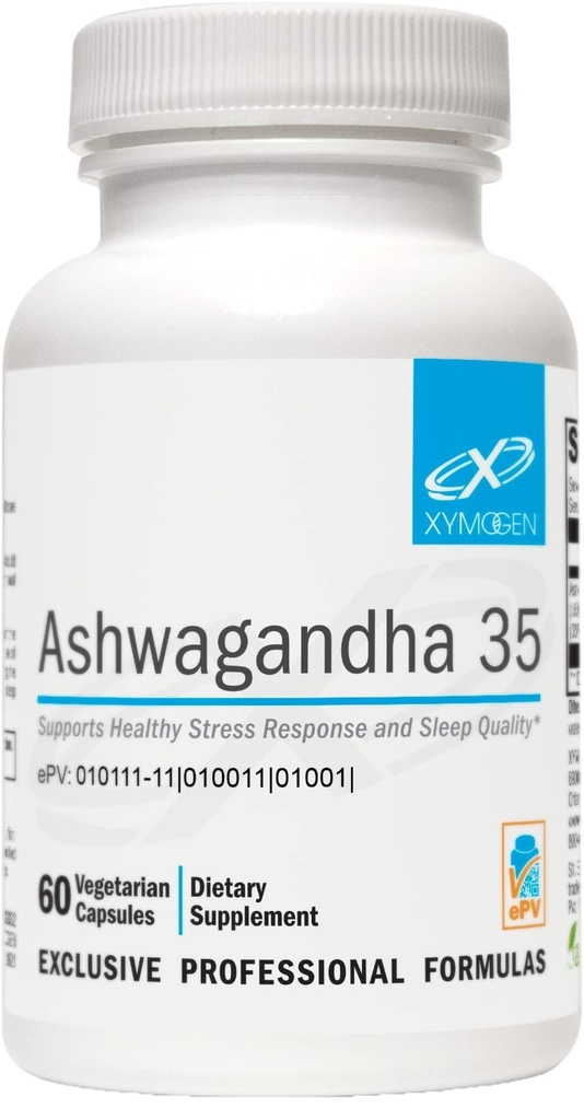 XYMOGEN Ashwagandha 35 - פטנטים, Purified Ashwagandha Root + Leaf לחלץ (35% Withanolide Glycosides) - תמיכה תגובה בלחץ בריא, מרגיעה ואיכות לילה מנוחה (60 קפסולות)