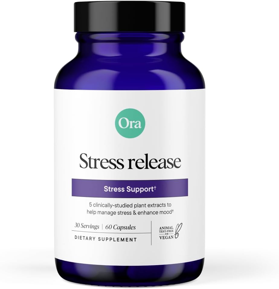 Ora Organic - Stress Relief Supplement - תומך Mood & Mental Focus - Feel Calm & Rested - Sensoril Ashwagandha, Saffron, גינזנג, L-theanine, Lemon Balm - 60 קפסולות