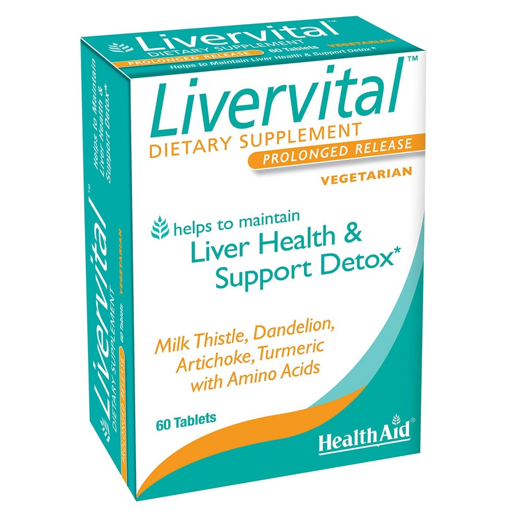 HealthAid LiverVital - Once-Daily Herbal Liver Support with Milk Thistle, Dandelion, Turmeric & Artichoke Plus Methionine, Choline & Inositol | Vegetarian, 60 טבליות