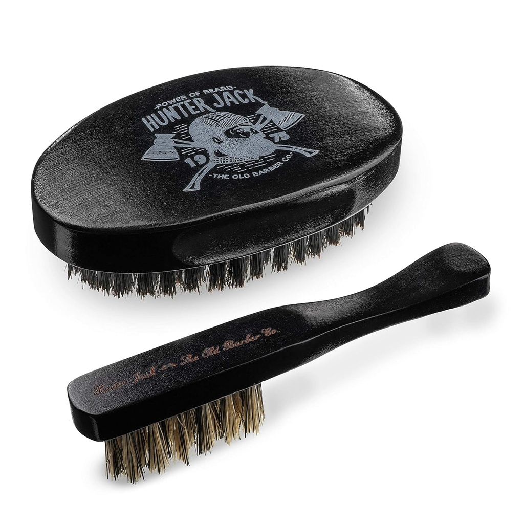 Beard Brush for Men - Natural Boar Bristle Beard Brush Kit - Mustache Brush for Men - Premium Grooming Set by Hunter ג'ק