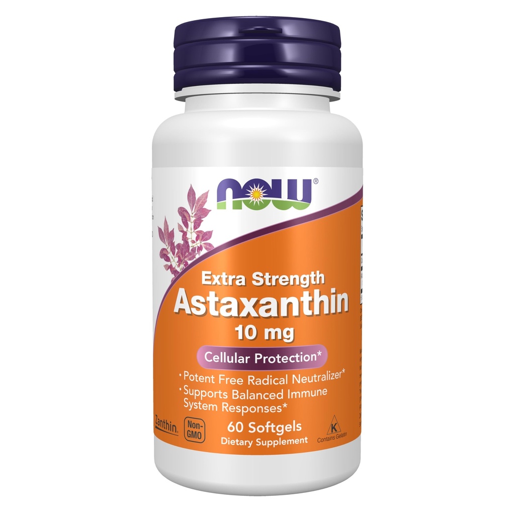 עכשיו תוספי מזון, Astaxanthin 10 מ"ג, כוח נוסף, שמקורו non-GMO Haematococcus Pluvia Microalgae ועברה טבעי Lutein, Canthaxanthin ו Beta-Carotene, 60 Softgelss Softgelss Softgelsss Softgels Softgelsssss.