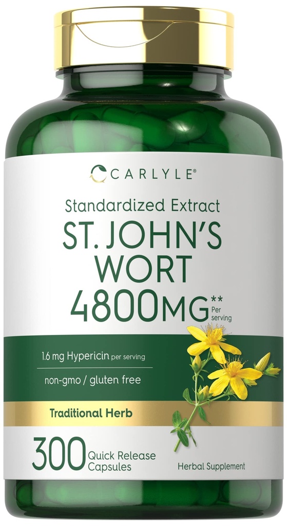 קראיל St John's Wort קפסולות | 4800 מ"ג | 300 Count | Non-GMO & Gluten Free Supplement