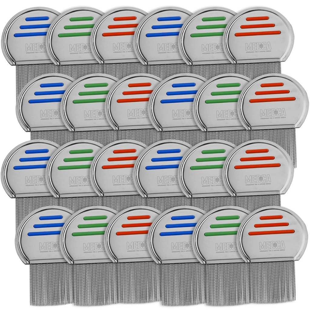 Lice Comb - (Pack of 24) Head Lice Treatment That's Individuallypacked Professional Stainless Steel Louse ו Nit Combs מסיר ביצים עם טיפים עגולים לנוחות