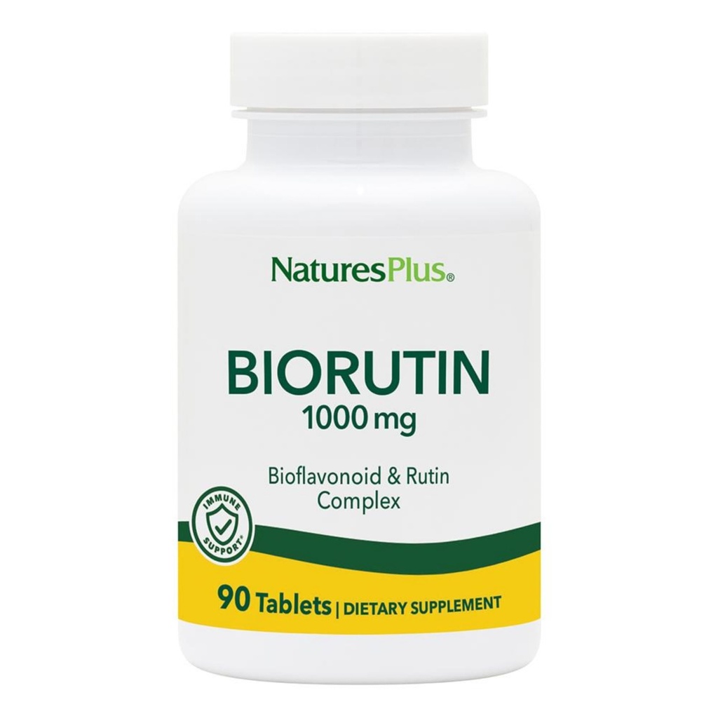 Natures Plus Biorutin 1000 מ"ג - 90 טבליות - Bioflavonoid & Rutin Complex - תמיכה ותפקוד ו Circulation - Vegetarian, Gluten Free - 90 משרתות