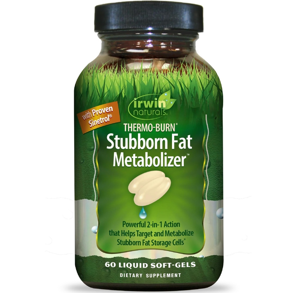 Irwin Naturals Thermo-Burn Stubborn Fat metabolizer - 60 נוזל Soft-Gels - משלבים תמצית תה ירוק (EGCG), MCT שמן וקפאין - 20 משרתים