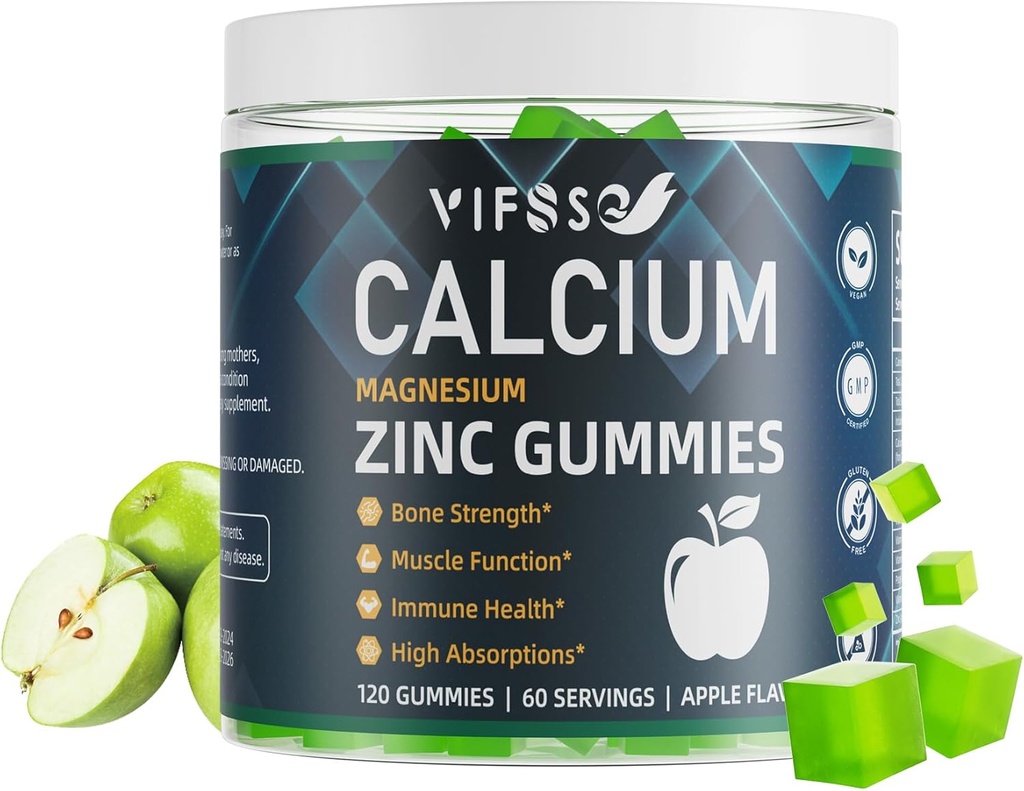 Calcium Magnesium Zinc Gummies 600 מ"ג עם ויטמין D3 K2, 120 חניכיים צמחי מבוסס סוכר חינם Calcium Gummies High Absorption Complex Calcium 70+ Trace מינרלים עבור כוח העצם, טבעוני טבעוני
