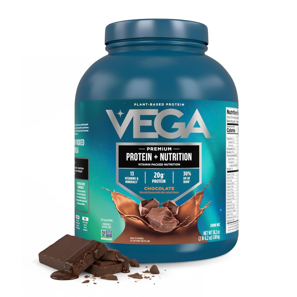 וגה חלבון + תזונה - 20g Plant-based Pea, שוקולד, 30 משרתים, טבעוני Keto Superfood, Antioxidant-Rich, Gluten Free, low Carb, 2.4lbs (Packaging May Vary)