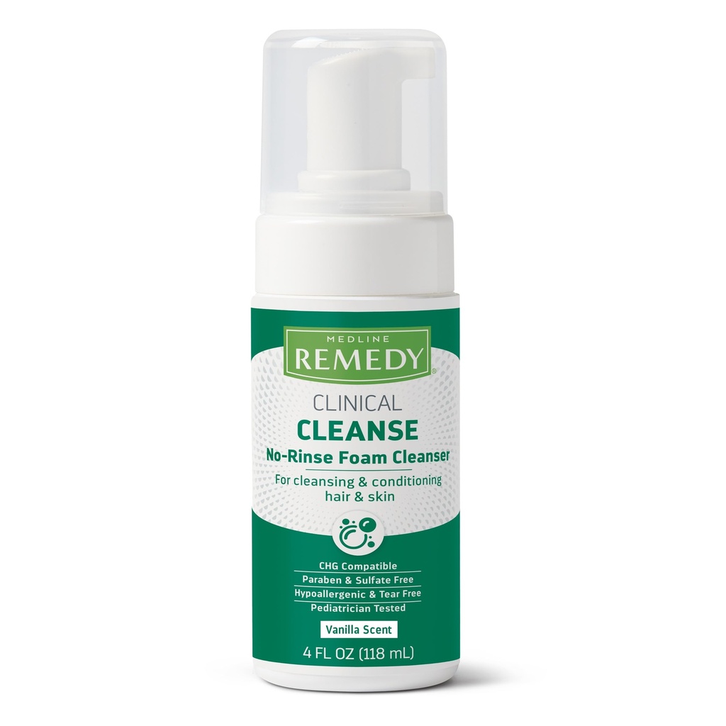 Medline Remedy Clinical No-Rinse Foam Cleanser, Vanilla Scent (4 fl oz) - הידרינג Shampoo ו- Body Wash for Sensitive Skin, Paraben ו- Sulfate חינם, עבור פנים, שיער וכל ימי הביניים
