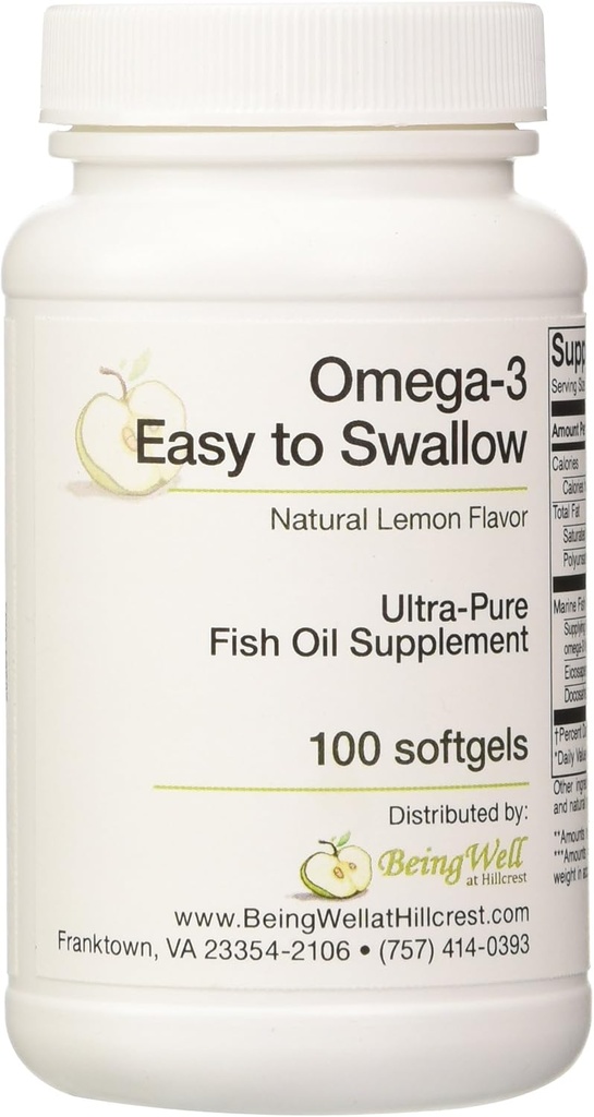 אומגה 3 "Easy to Swallow" Ultra-pure Fish שמן תוספת טבעית לימון פלאפור 100 Softgels