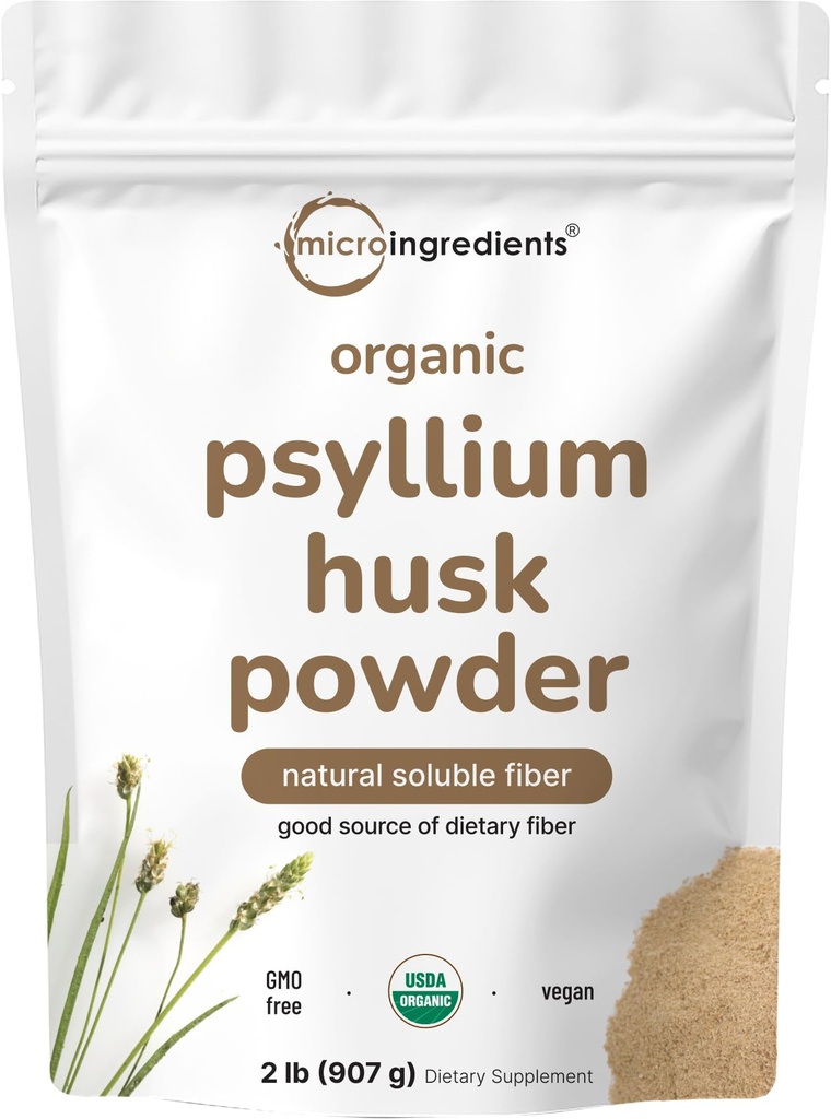 Micro Ingredients Organic Psyllium Husk אבקה, 2lbs (32oz) | Daily Soluble סיבים תוספי | India Origin | Natural Prebiotics & Probiotics | תמיכה בבריאות העיכול