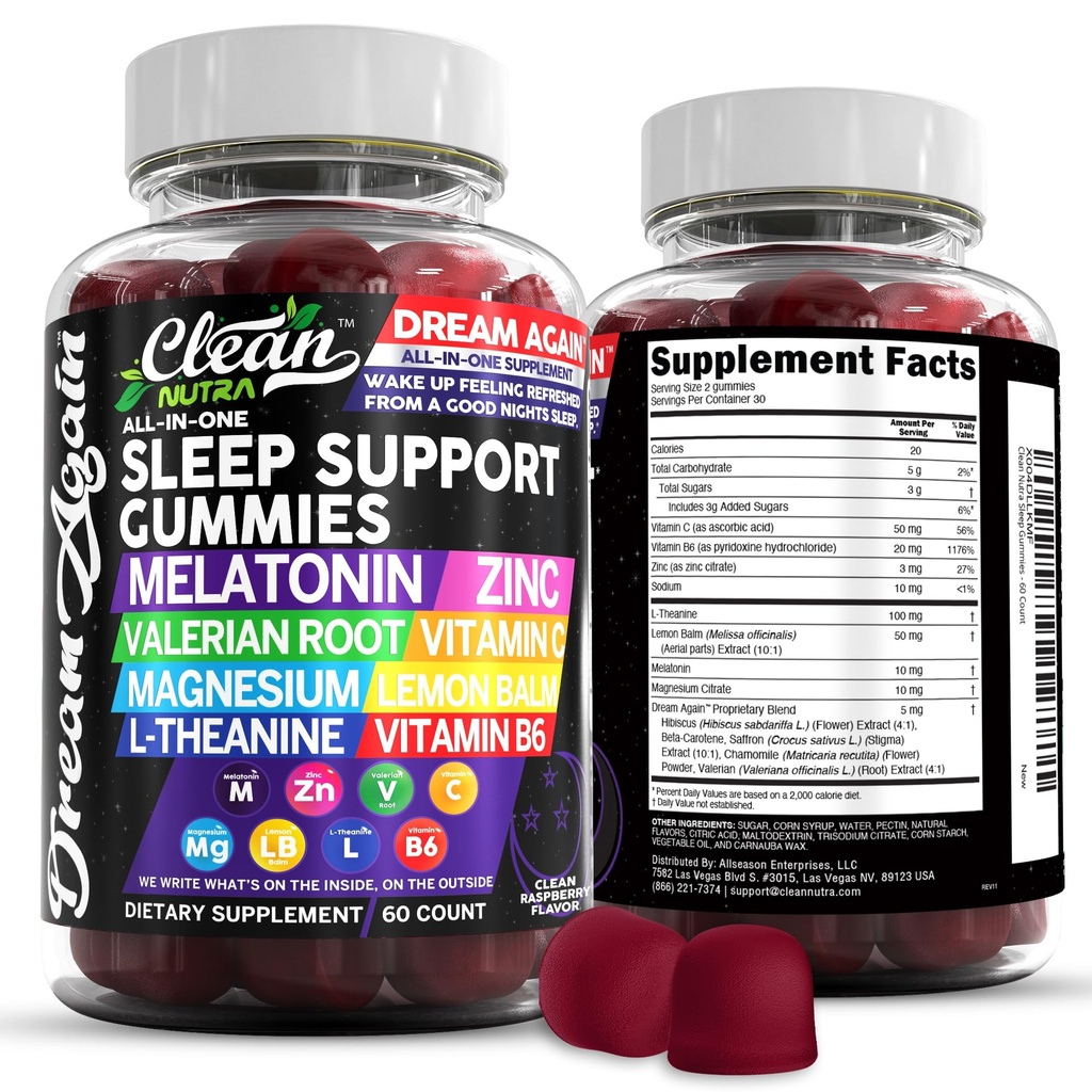 ניקוי Nutra Melatonin Gummies 10 מ"ג | Sleepאיידסan Root L-theanine ויטמין B6 C לימון Balm Magnesium Hibiscus Beta Carotene Saffron & Chamomile Rest תמיכה תוספי Raspberry Flavor