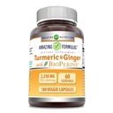 פורמולה מדהימה Turmeric Curcumin & ג'ינג'ר עם BioPerine 2250 מ"ג Per Serve Veggie קפסולות | Non-GMO | Gluten Free | Made in USA | אידיאלי עבור Vegetarians (180 Count)