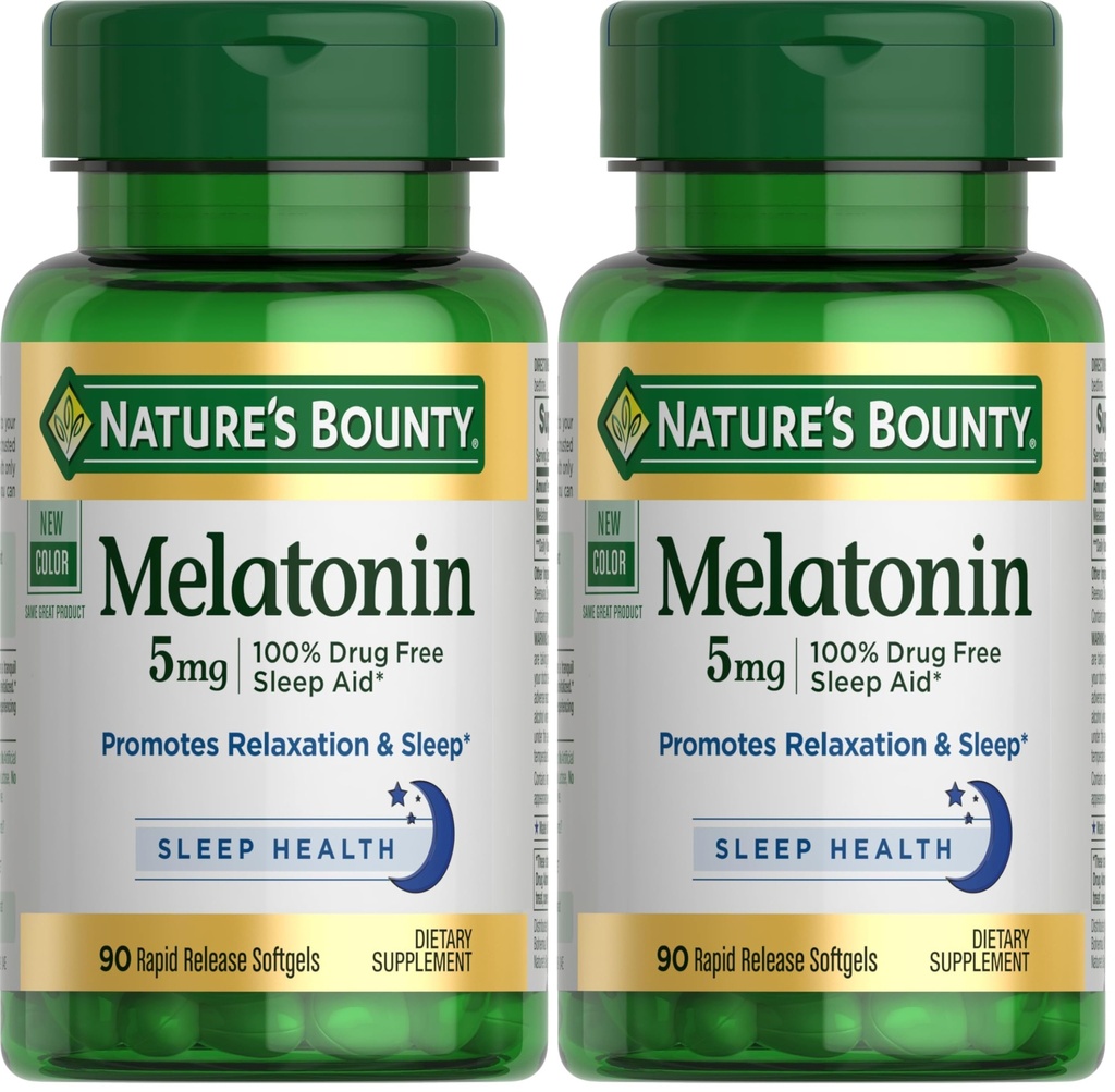 Maltonin של Nature's Bounty Melatonin, 100% תרופות חינם Sleep Aid, תוספת תזונתית, קידום הבריאות בשינה, 5 מ"ג, 90 Softgels (Pack of 2)