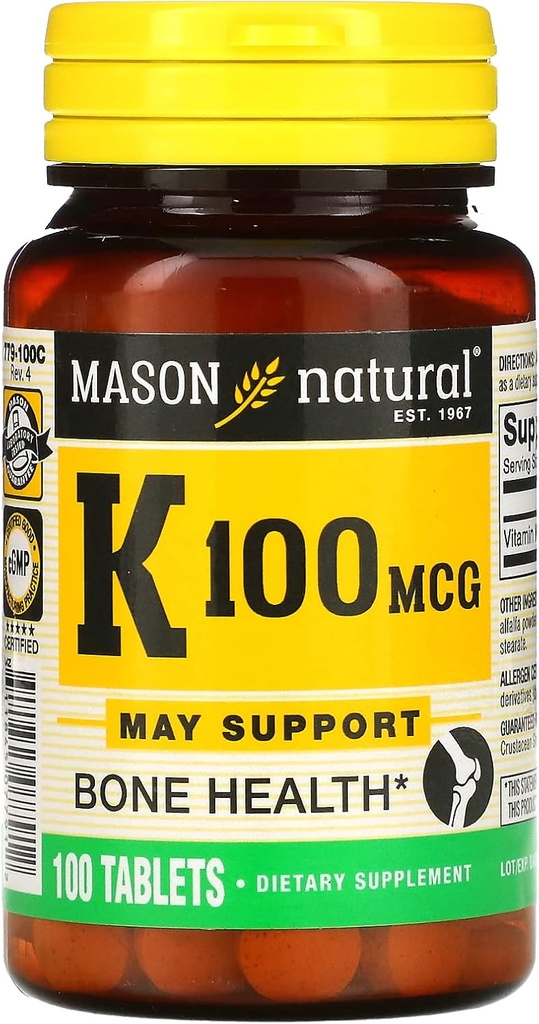MASON NATURAL ויטמין K, 100 mcg, 100 טבליות