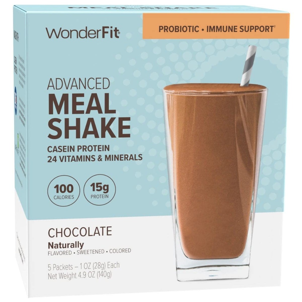 WonderFit By WonderSlim חלבונים Meal החלפת Shake, שוקולד, Probiotic & Immune Support, Gluten Free (5ct)