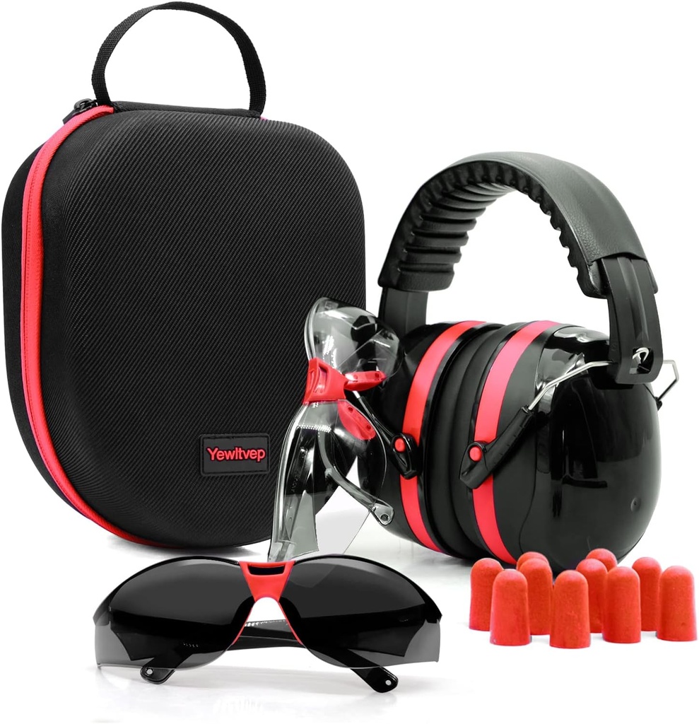 Yewltvep Shooting Ear Protection אקדח טווח הגנה אוזניים עם אוזניים, משקפיים בטיחות אקדח, אוזניות, מקרה אחסון קשה