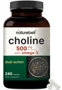 NatureBell Choline תוספי 500 מ"ג עם אומגה 3 חומצות שומן, 240 קפסולות | High Potency Choline Bitartrate - תמיכה טרום לידתית במהלך ההריון - מקדם אנרגיה, Liver, Brain & Cognitive Health