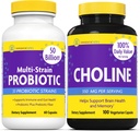 InnovixLabs Choline & Multi Probiotic Bundle Choline Bitartrate 550 מ"ג (100 קפסולות) Multi Strain Probiotics (60 קפסולות). תמיכה בזיכרון, Mood, Brain Health & Boost Cognitive