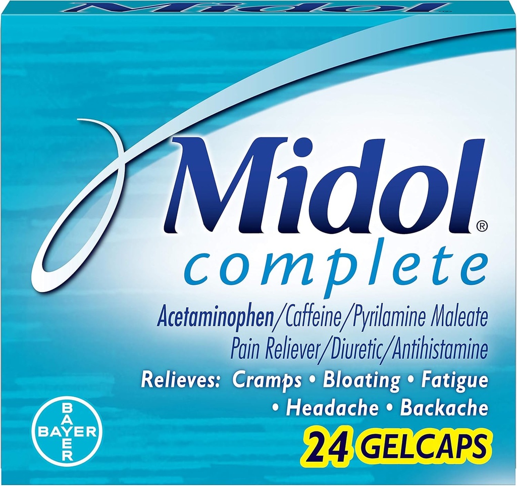 Midol Menstrl Glcap Size 24s Midol כוח מקסימלי Menstrual כאב הקלה