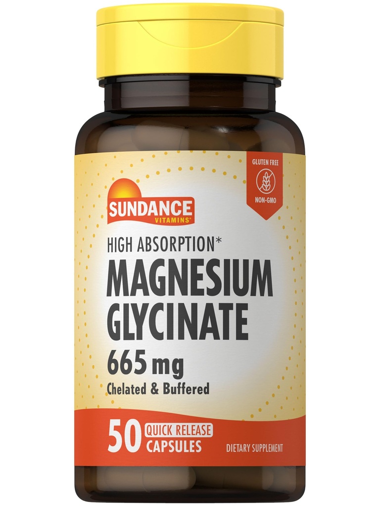 Sundance Magnesium Glycinate קפסולות | 665 מ"ג | 50 גלולות שחרור מהיר | Non-GMO ו- Gluten Free Supplement