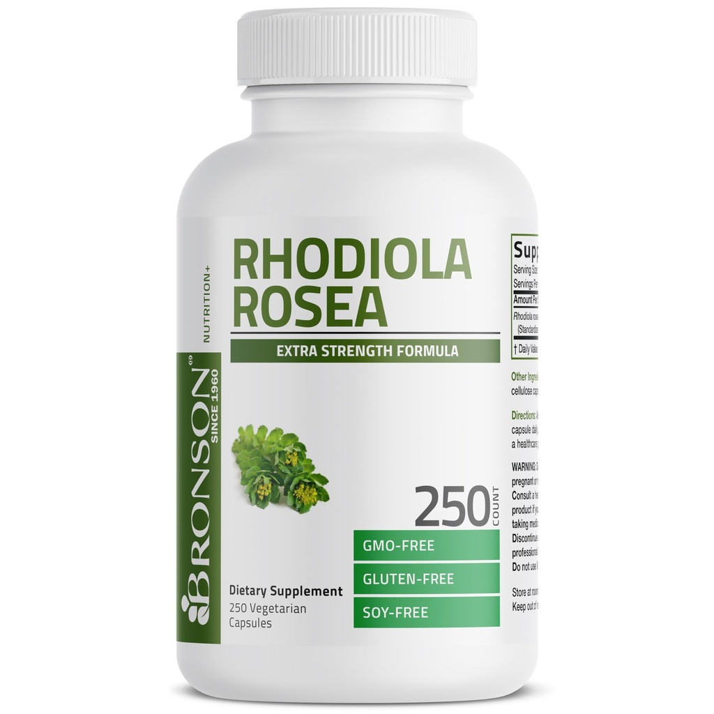 Bronson Rhodiola Rosea Vegetarian קפסולות - צמח אדוגניים - Brain, Stress & Mood Support - Non-GMO, 250 Count Count