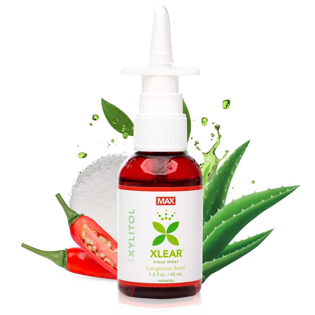 Xlear MAX Natural Xylitol Saline Nasal Spray עם Capsicum ו Aloe - Fast Acting for Sinus Pressure, Decongestant, Headache, מייבש יבש, 1.5 oz (Pack של 1)