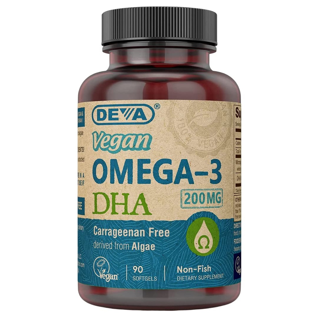 DeVA טבעוני אומגה 3 DHA תוסף, פעם-Per-Day Softgel 200 MG, Carrageenan חינם, Gelatin חינם, non-Fish, Algae שמן, אומגה 3 חומצות שומן - 90 Softgels
