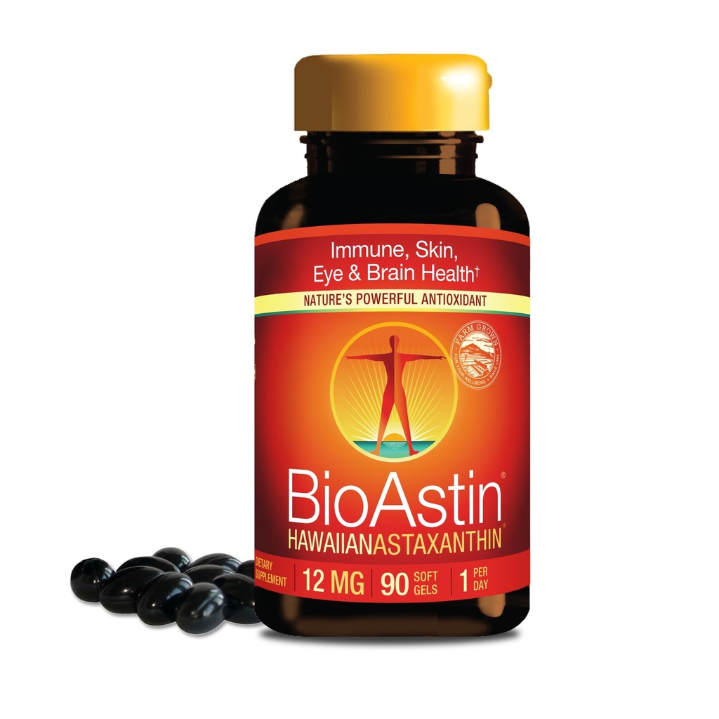 Nutrex הוואי bioAstin הוואי Astaxanthin - 12 מ"ג, 90 Softgels - Farm-Direct Premium Antioxidant תוסף לתמיכה עין, עור, Joint & Immune System Health - Non-GMO & Gluten-FreeFreeFreeFreeFree Premium.