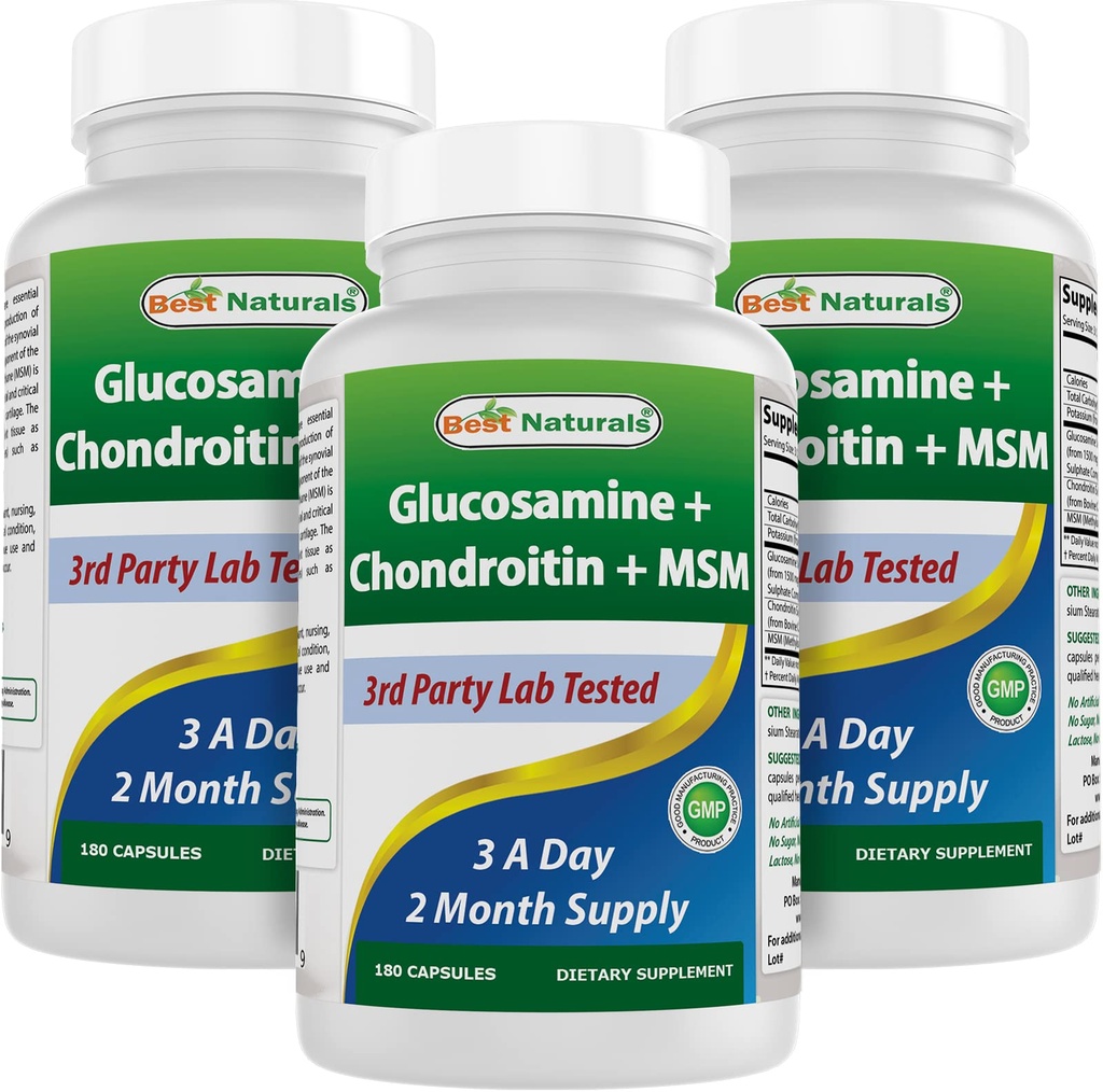 Best Naturals, Glucosamine Chondroitin ו- MSM תוספים משותפים, 2600 מ"ג לשרת (180 ספירה (Pack of 3))