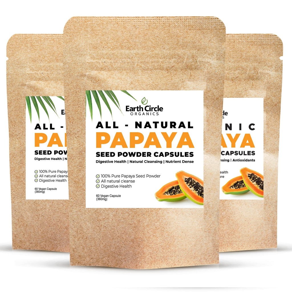 Papaya Seed Powder Capsules – Powerful Papain Supplement with Vitamins A, C, & E & Enzymes for Digestion & Gut Health – 360mg/Serving – 60 Vegan Capsules per Pack (Pack of 3, 90-180 Day Supply)