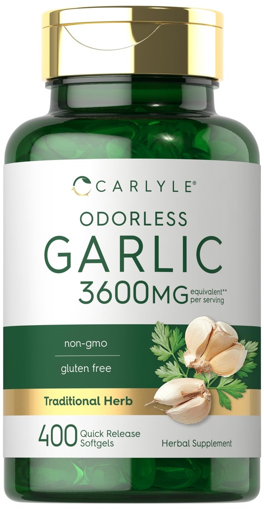 Carlyle Odorless Garlic Softgels 3600 מ"ג | 400 Count | Allium Sativum Bulb | Non GMO, Gluten Free Supplement