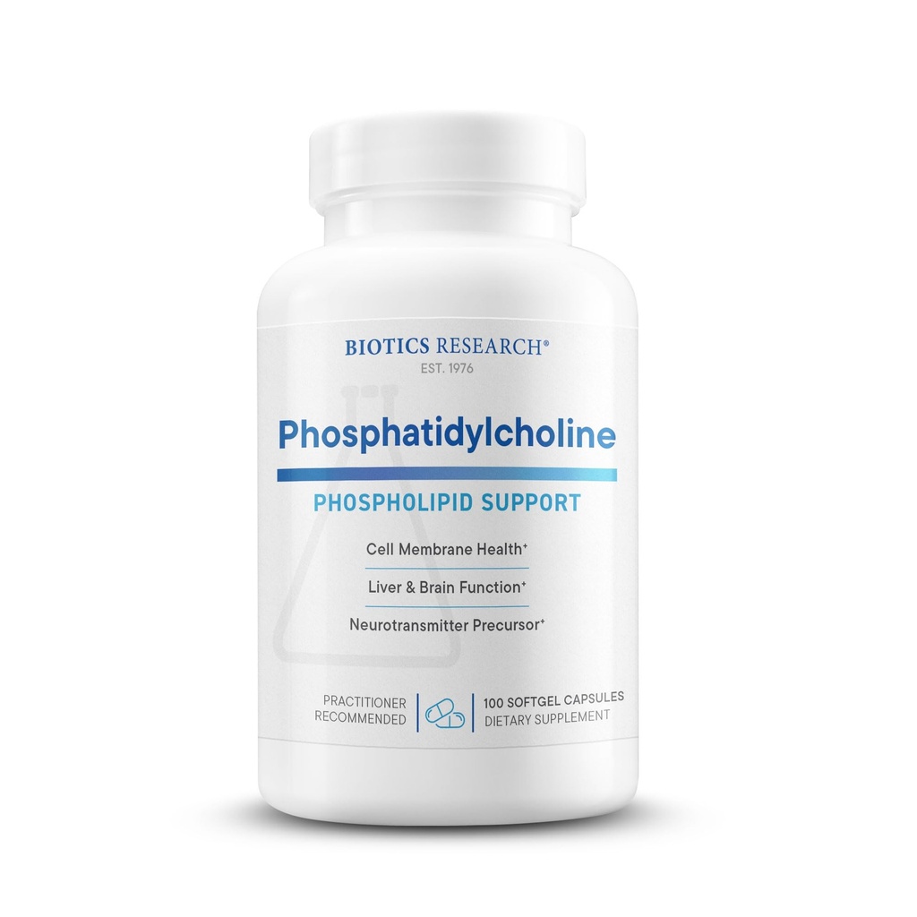 Biotics Research Phosphatidylcholine 420 מ"ג / Softgel, פונקציונליות קוגניטיבית בריאה, Derived מ Lecithin, מכיל Choline עבור Neurotransmitter Acetylcholine, 100 משרתים