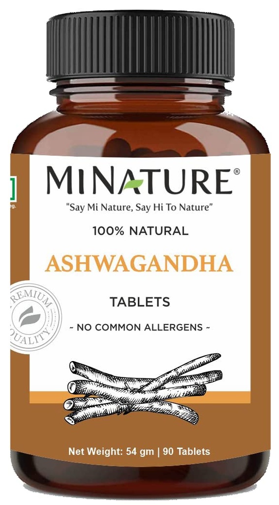 Ashwagandha Tablets- 90 טבליות, 1000 מ"ג על ידי mi Nature | 45 ימים אספקה | 100% טבעי אשוגנדה | טבעונית