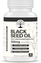 Black Seed Oil - 100% Cold-Pressed Black Cumin Nigella Sativa - Antioxidant, Immune ו- Digestive System Support - Non-GMO, Gluten Free - 500 מ"ג ל- 90 קפסולות טבעוניות