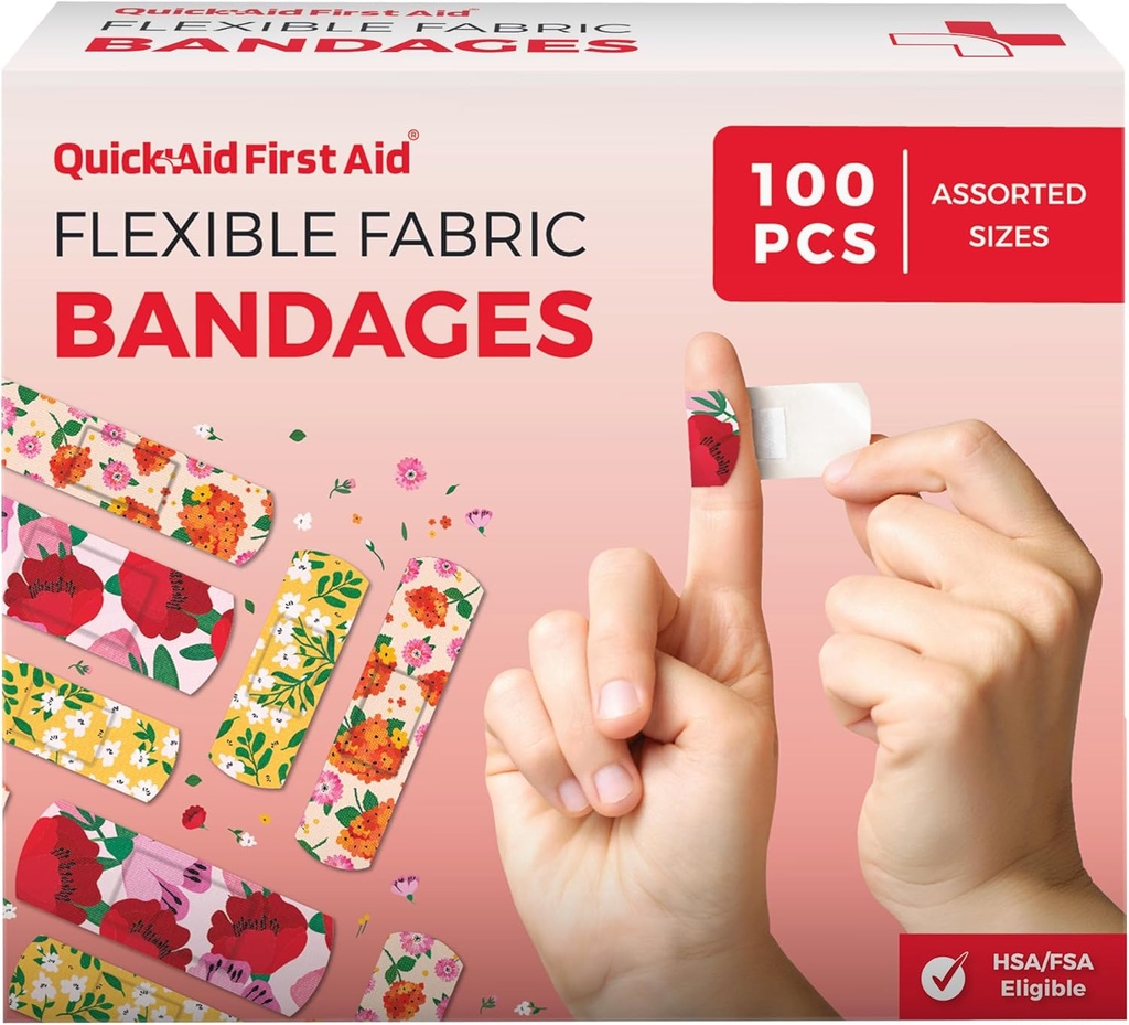 להקות פרחים, Bandages Variety Pack 100 Count, Fun Designs for Kids Adults, Gentle Adhesion Soft Breathable,  Latex Free, Use for Minor Cuts Scrapes, First Aid Supplies