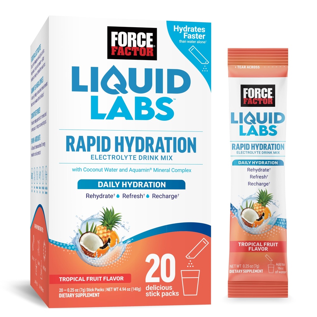 ראשי התיבות של FACTOR Liquid Labs Electrolytes אבקת Packets - פירות אופציונליים - Hydration Packets to Make Electrolyte Water, with 5 Essential Electrolytes, ויטמינים, מינרלים ואנטיoxidants, 20 Stick Packs