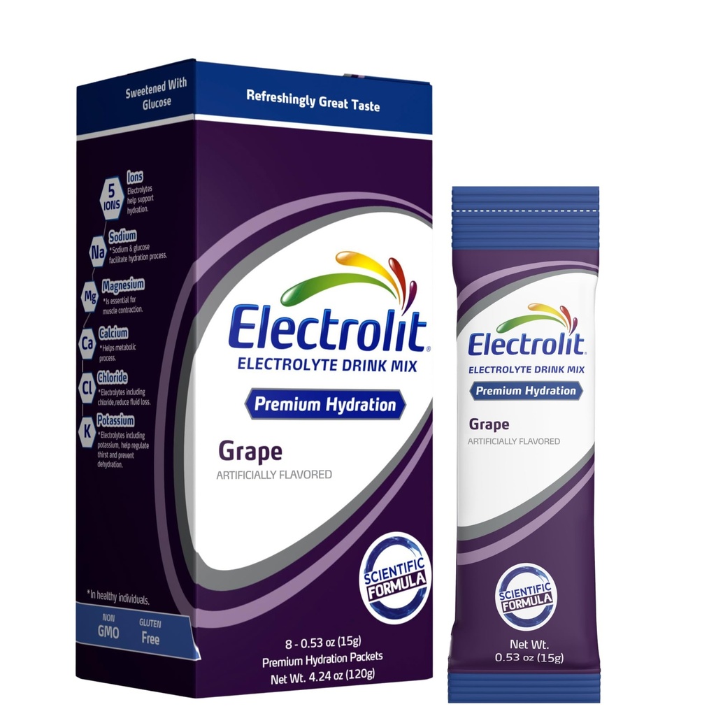Electrolitlytes אבקת Packets, Grape 8 Pack, אבקת hydrotion Packets עבור Dehydration & Rehydration, Post Workout Flavored שתייה Mix, Gluten Free Daily Water Enhancer Sticks