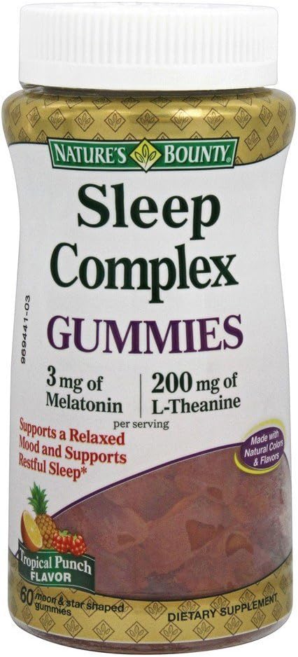 Nature's Bounty Sleep Gummies 60ct, 3 מיליגרם מלטונין, 200 מיליגרם L-theanine Gummies (2 Pack)