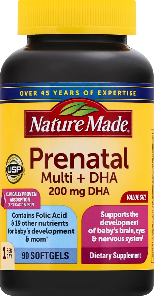 ויטמין טרום לידתי + DHA Softgel עם Folic Acid, Iodine ו Zinc, 90 Count