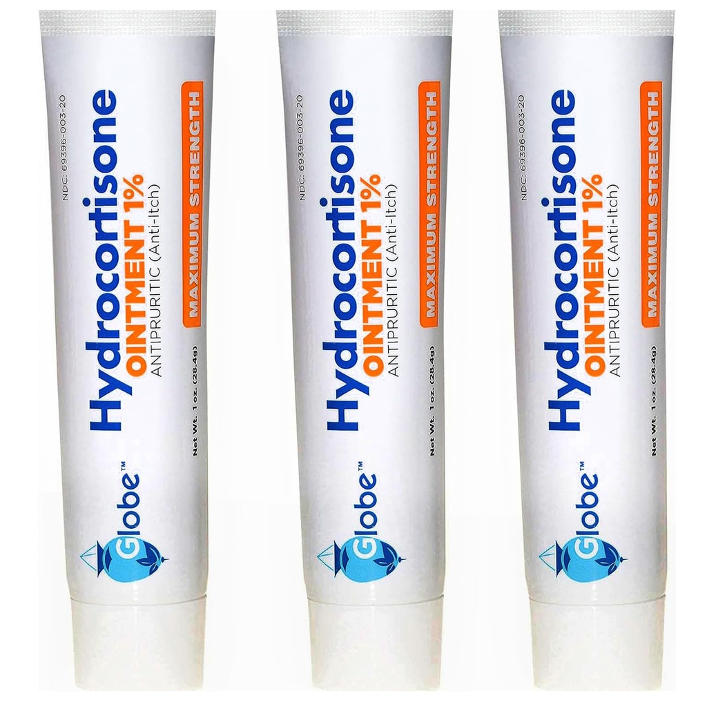 (3 Pack) Globe Hydrocortisone כוח גדול טרנסנדנד Ointment 1%,1 oz, Anti-Itch Topical Ointment for Redness, Swelling, Itching, Rash, Bug /Mosquito Bites, אקסמה, טחורים ועוד יותר