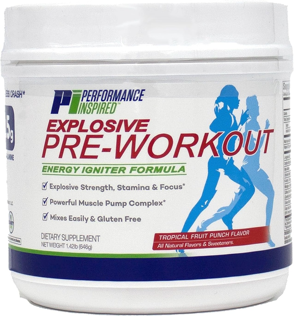 אבקת PreWorkout מעורר השראה - All Natural - G-Free & טבעוני פורמולה - מכיל Citrulline - Nitrosigine - תה ירוק - Arginine - Beta Alanine - טרופי פירות Punch - 32 משרתים