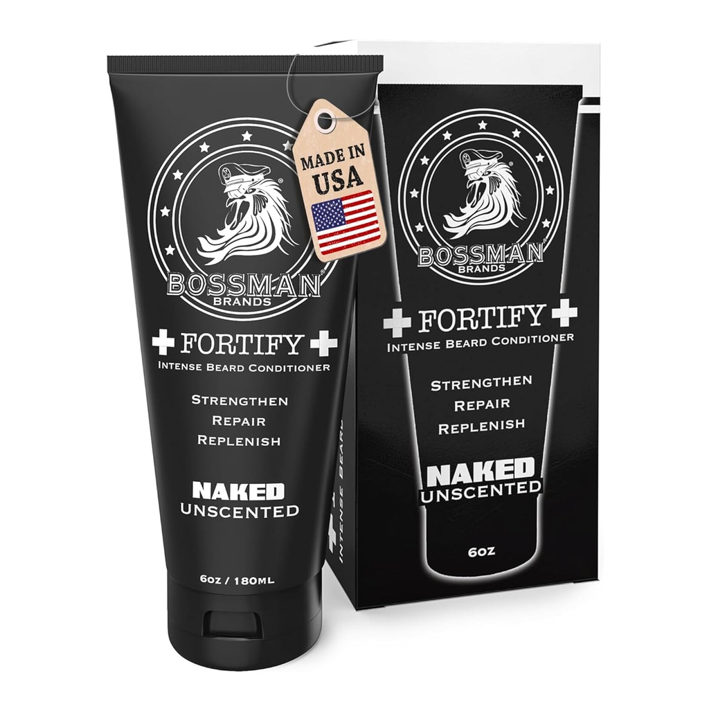 בוסמן Fortify Intense Beard Conditioner for Men (Naked - Unscented) - Moisturise, Replenishes & Protects with Natural Ingredients - Thicker Formula, Made in USA