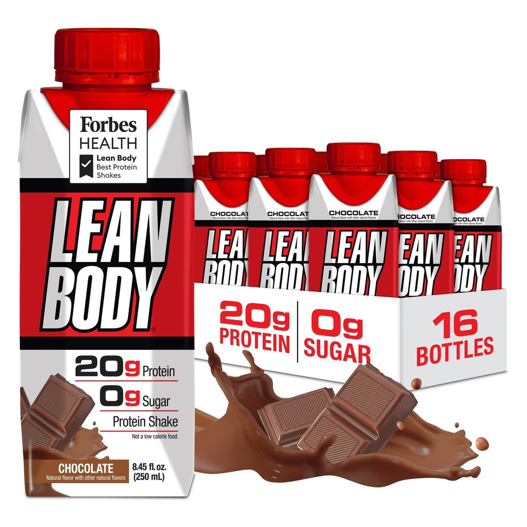 LABRADA NUTRITION - Lean Body RTD Whey Protein Shake, Convenient On-Go Meal החלפת Shake for Men & Women, 20 גרם של חלבון - Zero Sugar, Lactose & Gluten חינם, שוקולד (Pack of 16)