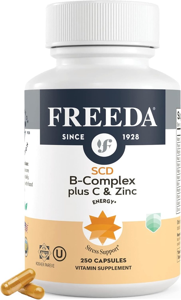 חינםDA שלם B Complex עם ויטמין C & Zinc - SCD משפטי ויטמין B Complex (B1, B2, B3, B6, B12 - 250 קפסולות צמחוניות, מתאים לכל כולל SCD Diet Followers, Daily Health Support תמיכה