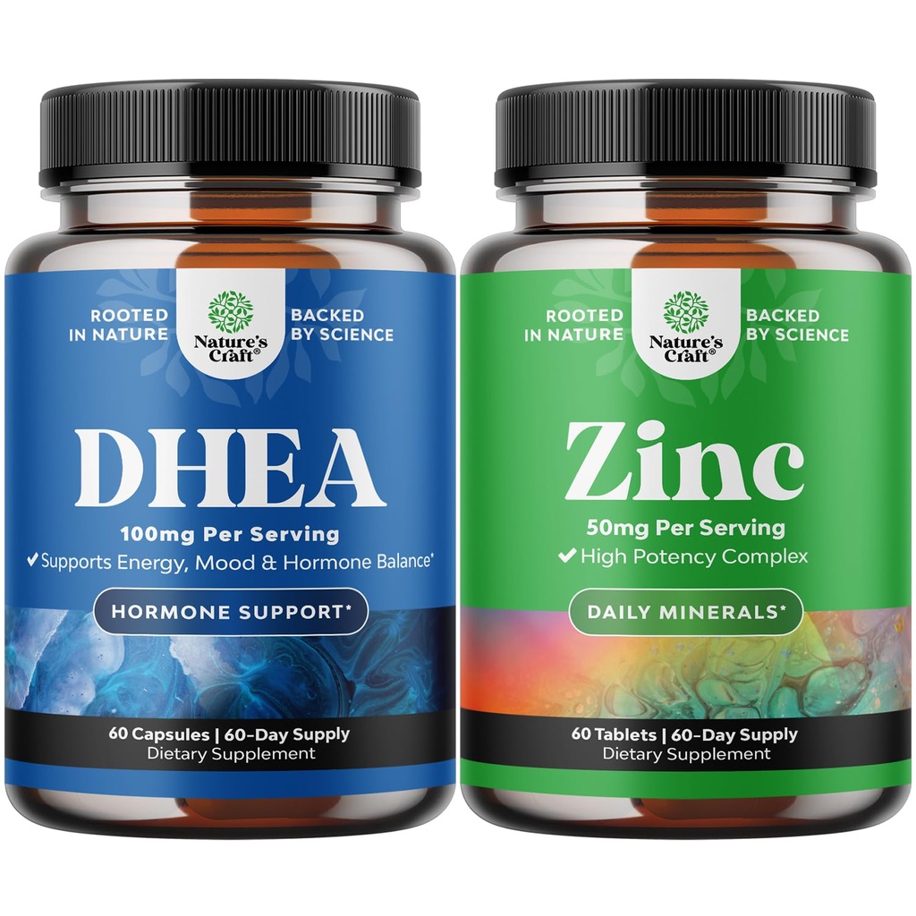 Bundle of Pure DHEA ו- Pure Zinc תוסף - DHEA Thyroid Support for Women Health Immune Support Bone Health and Mood Support - Zinc Immune System Booster for Mood Boost Heart Health