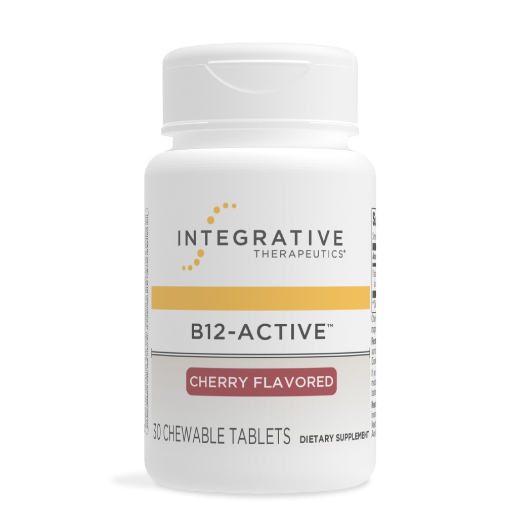 Integrative Therapeutics B12-Active - B12 תוספת לתמיכה בתפקוד העצבי* - תמיכה שניתן להשיג - חלב, Soy & Gluten-Free - Cherry Flavored, 30 טבליות Chewable (30 משרתים)