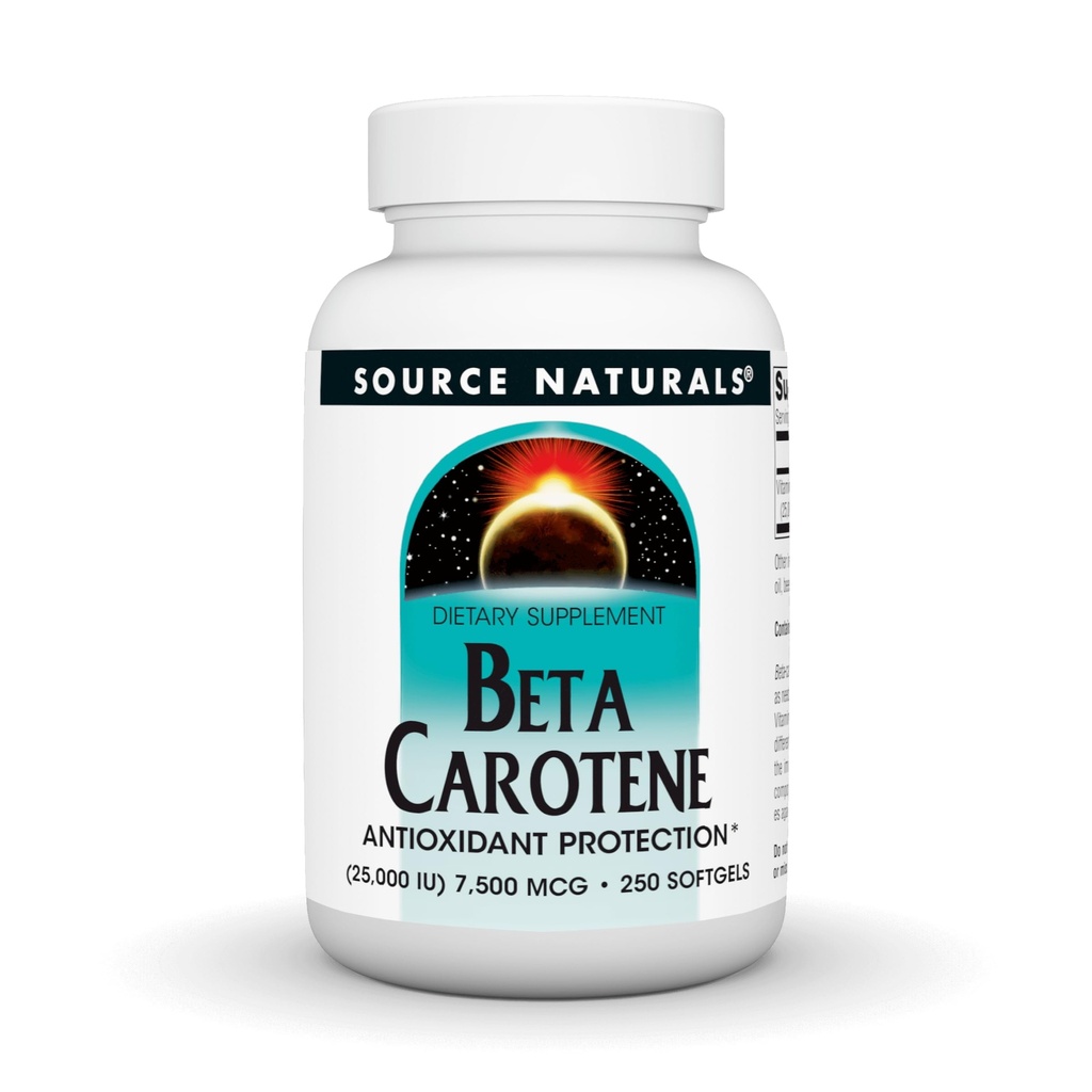 מקור Naturals Beta Carotene 25000 iu Antioxidant Protection - שהועבר על ידי הגוף לוויטמין A - 250 Softgels