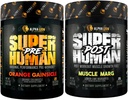 ALPHA LION Superhuman Pre Workout אבקת & Post Workout Recovery Bundle, Sustained Energy & Focus + Lean שריר צמיחה, כוח וכרך (Hulk Juice & Gainy סמית אפל)
