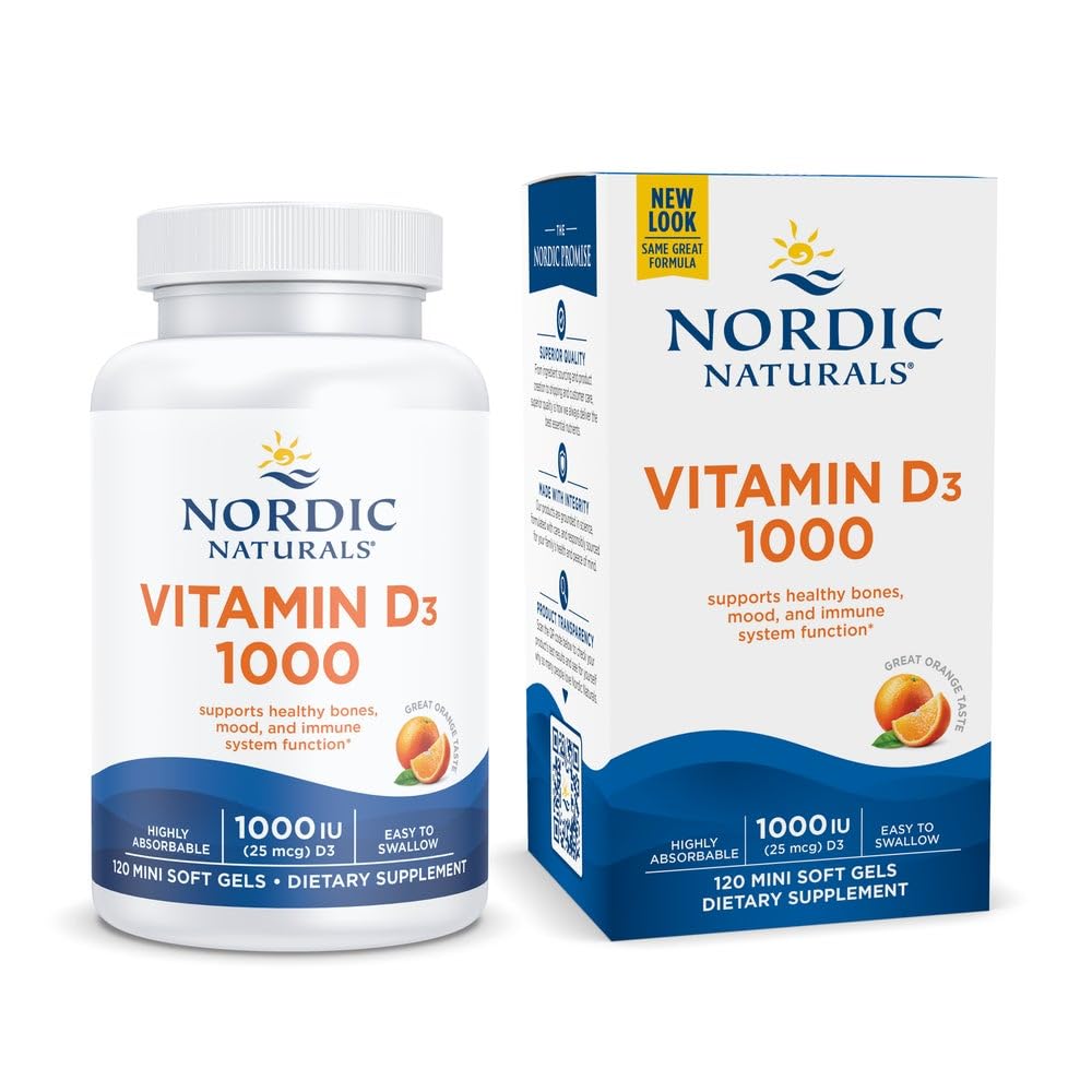 Nordic Naturals ויטמין D3 1000, Orange - 120 מיני Soft Gels - 1000 IU ויטמין D3 - תומך עצמות בריאות, Mood & Immune System Function - non-GMO - 120 משרתות