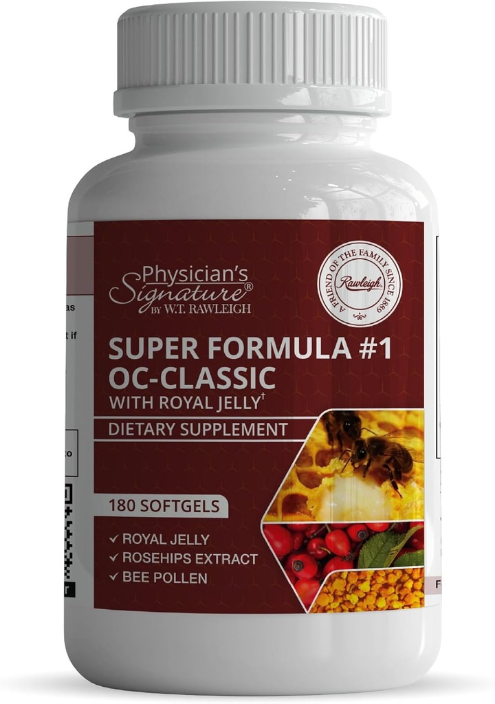 Rawleigh Super Formula No.1 OC-Classic: 180 Softgels with Royal Jelly & Bee Pollen בשילוב עם Rosehips, Alphaoic Acid, & ויטמין B12, תוסף non-GMO לבריאות הלב & Immune תמיכה תמיכה